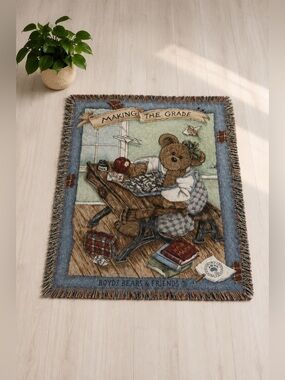 Boyds Bears & Friends “Making the Grade” Cotton Throw Blanket 69x48 Teacher Gift